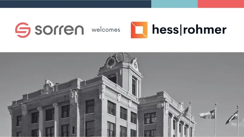 Sorren logo and Hess & Rohmer logo. Sorren welcoming Hess & Rohmer.