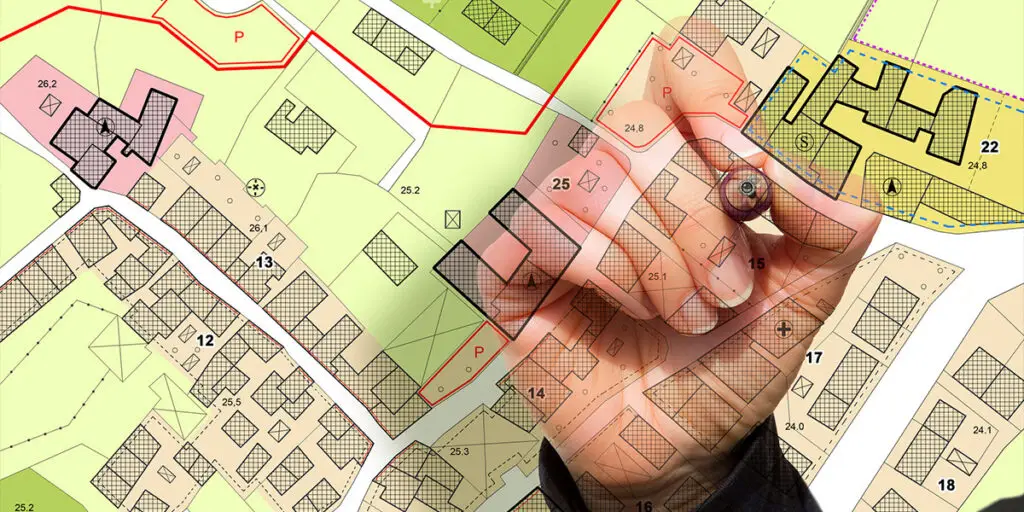 Map with a hand representing opportunity zone properties.